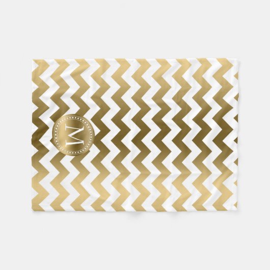 Goud en wit Zigzag Chevron Fleece Deken (Voorkant (Horizontaal))