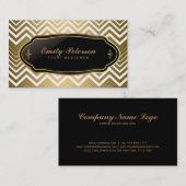 Goud en wit Zigzag Chevron Visitekaartje (Voorkant / Achterkant)