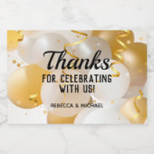 Goud en witte ballonnen Streamers Mini Sparkling Wijnetiket (Enkel label)