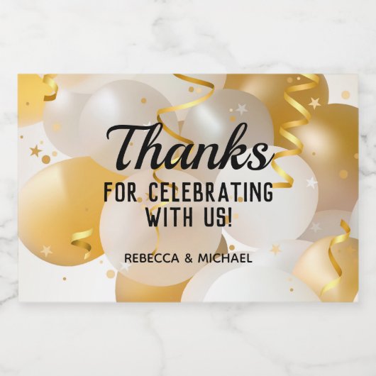 Goud en witte ballonnen Streamers Mini Sparkling Wijnetiket (Enkel label)