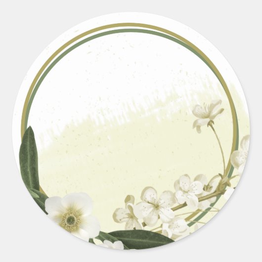 Goud en witte bloemen groen bruiloft ronde sticker (Voorkant)