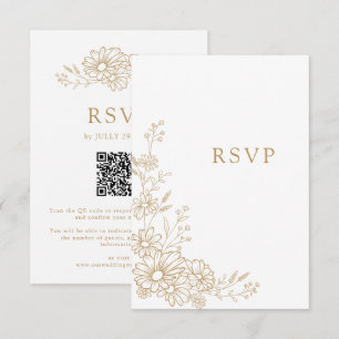 Goud en Witte Botanische Margriet QR Code Bruiloft RSVP Kaartje