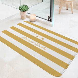 Goud en Witte Brede Strepen Monogram Naam Badmat