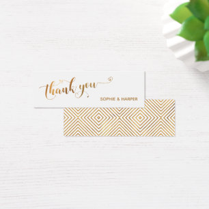 Goud en Witte Dank Je Calligrafie met Harten Mini Visitekaartjes