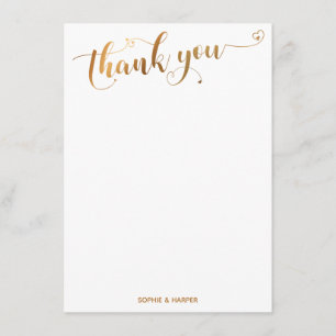 Goud en Witte Dankjewel Calligrafie met Hartjes Bedankkaart