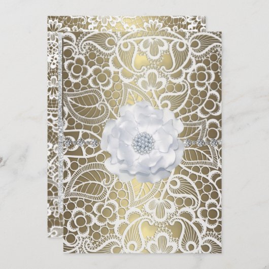 Goud en witte elegant huwelijksuitnodiging kaart (Voorkant / Achterkant)