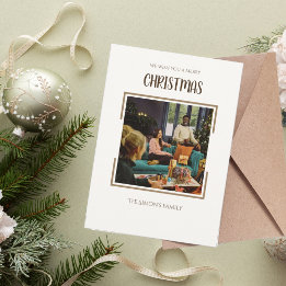 Goud en Witte Festive Kerst Familie Feestdagenkaart