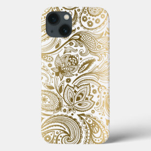 Goud en witte  Floral Paisley iPhone 13 Hoesje