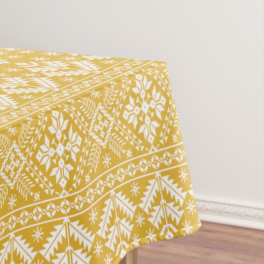 Goud en witte kerst Fair Isle Patroon Tafelkleed (Voorbeeld)