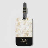 Goud en witte marmer met zwart monogram bagagelabel (Voorkant (verticaal))