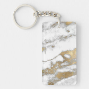 Goud en witte marmer sleutelhanger