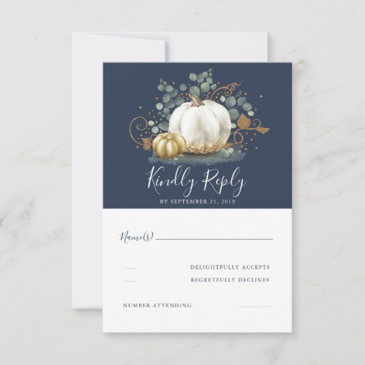 Goud en witte pompoenen herfst bruiloft RSVP (Voorkant)