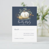 Goud en witte pompoenen herfst bruiloft RSVP (Staand voorkant)