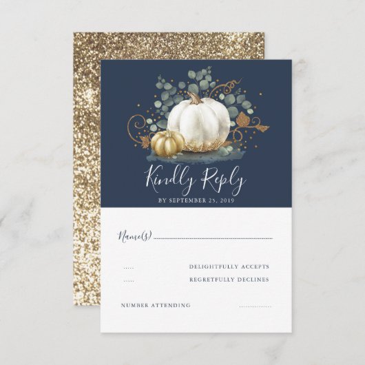 Goud en witte pompoenen herfst bruiloft RSVP (Voorkant / Achterkant)