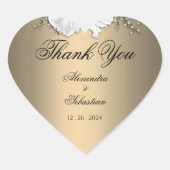 Goud en witte Rose bruiloft dank u Hart Sticker (Voorkant)