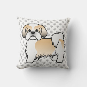 Goud En Witte Shih Tzu Schattige Cartoon Hond & Po Kussen