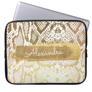 Goud en witte slang Huid met Gold Glitter Laptop Sleeve