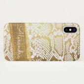 Goud en Witte Slang Patroon met Gouden Glitter Case-Mate iPhone Case (Achterkant (horizontaal))