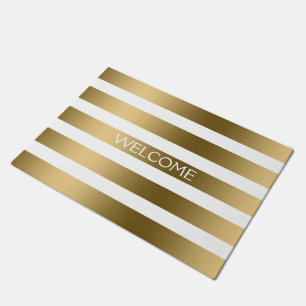 Goud en witte strepen geometrisch patroon deurmat