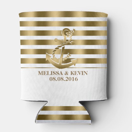 Goud en witte strepen Goud nautische boot anker Blikjeskoeler (Achterkant)
