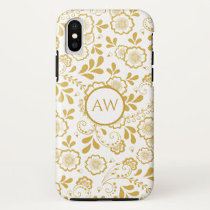 Goud en witte Victoriaanse bloemensluiers Monogram iPhone XS Hoesje