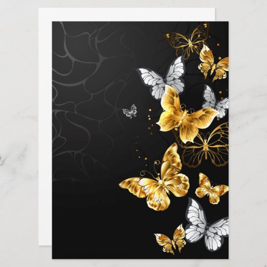 Goud en witte vlinders aankondiging (Voorkant / Achterkant)