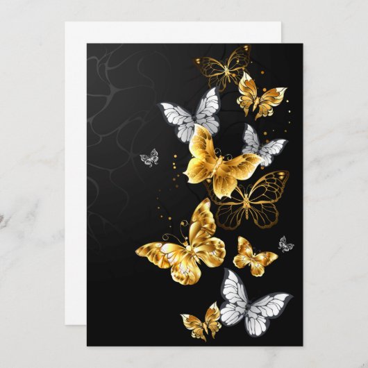 Goud en witte vlinders advieskaart (Voorkant / Achterkant)
