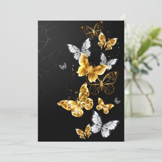 Goud en witte vlinders advieskaart (Staand voorkant)