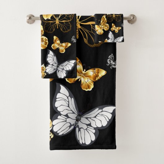 Goud en witte vlinders bad handdoek (Insitu)