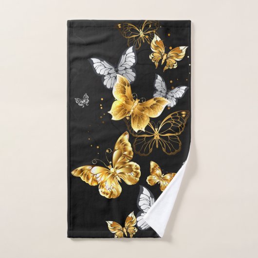 Goud en witte vlinders bad handdoek (Handdoek)