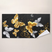 Goud en witte vlinders badhanddoek (Badhanddoek)