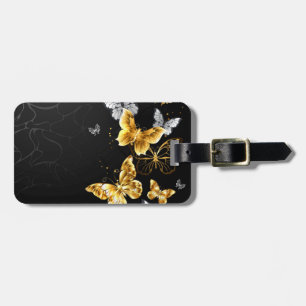 Goud en witte vlinders bagagelabel