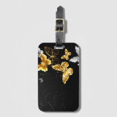 Goud en witte vlinders bagagelabel (Voorkant (verticaal))