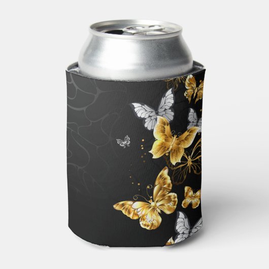 Goud en witte vlinders blikjeskoeler (Blikje Voorkant)