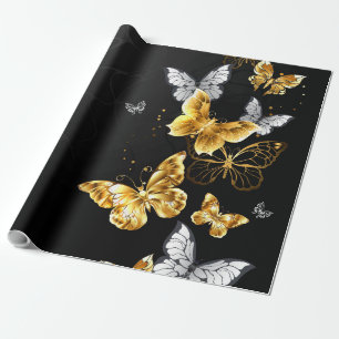 Goud en witte vlinders cadeaupapier
