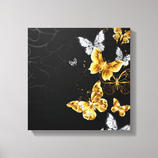 Goud en witte vlinders canvas afdruk