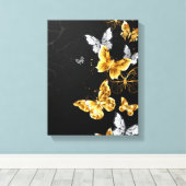 Goud en witte vlinders canvas afdruk (Insitu (Houten vloer))