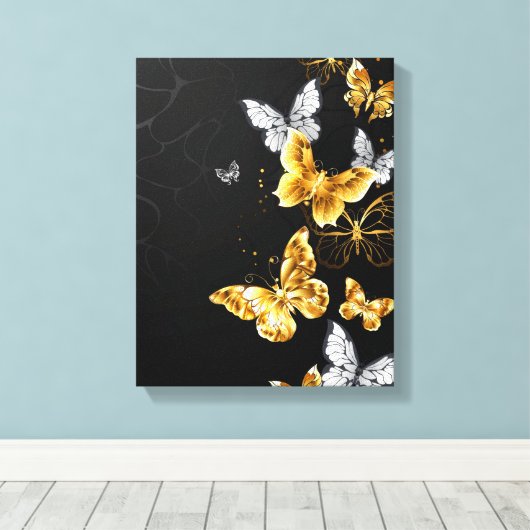 Goud en witte vlinders canvas afdruk (Insitu (Houten vloer))
