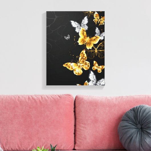 Goud en witte vlinders canvas afdruk (Insitu (Woonkamer))
