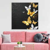 Goud en witte vlinders canvas afdruk (Insitu (Woonkamer))