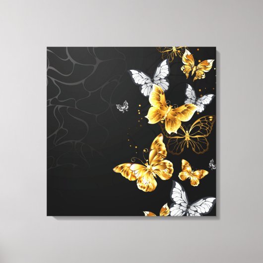 Goud en witte vlinders canvas afdruk (Voorkant)