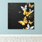 Goud en witte vlinders canvas afdruk (Insitu (Houten vloer))