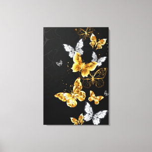 Goud en witte vlinders canvas afdruk