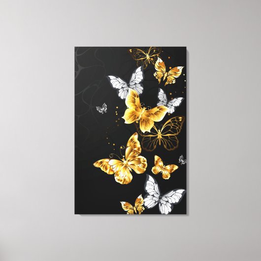 Goud en witte vlinders canvas afdruk (Voorkant)
