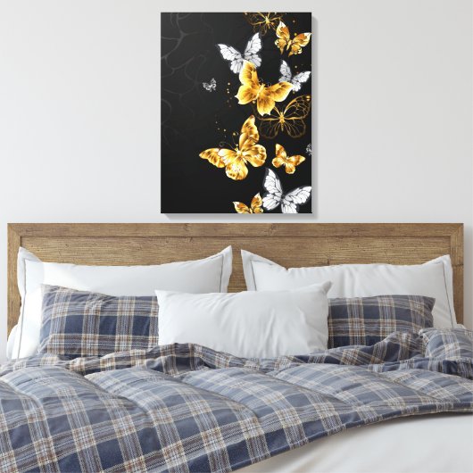 Goud en witte vlinders canvas afdruk (Insitu (Slaapkamer))