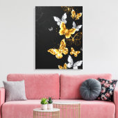 Goud en witte vlinders canvas afdruk (Insitu (Woonkamer))