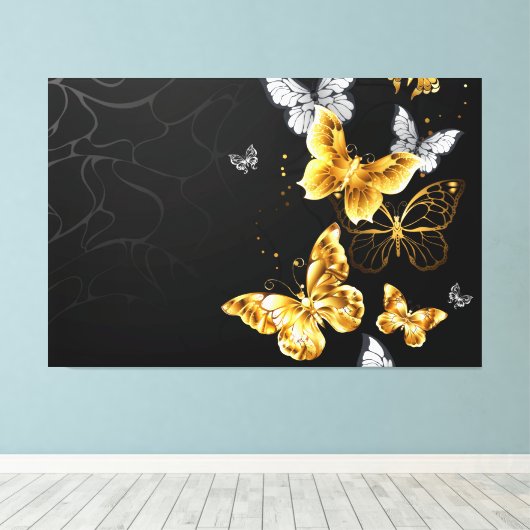 Goud en witte vlinders canvas afdruk (Insitu (Houten vloer))