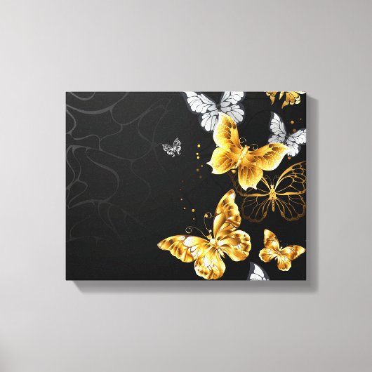 Goud en witte vlinders canvas afdruk (Voorkant)
