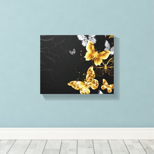 Goud en witte vlinders canvas afdruk (Insitu (Houten vloer))