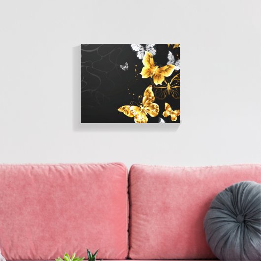 Goud en witte vlinders canvas afdruk (Insitu (Woonkamer))